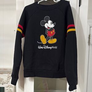 NWOT Mickey Mouse Disney Black Sweatshirt with Mickey Mouse and Striped Sleeves